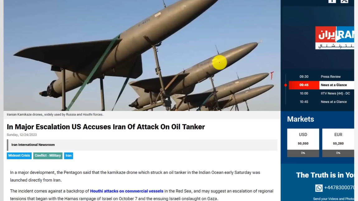 United States asserted unequivocally that an Iranian drone had targeted this ship headed for India